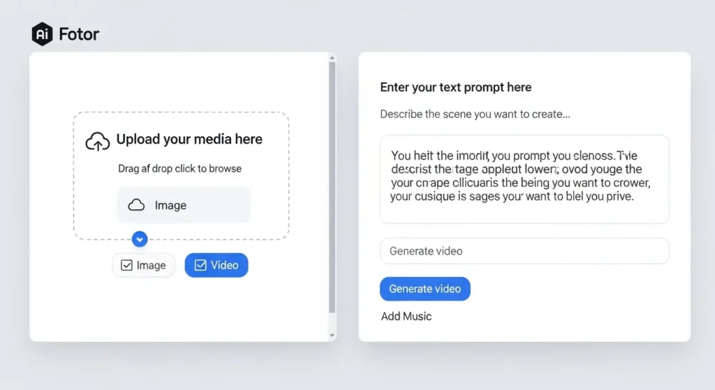 FotorのAI動画生成画面における素材入力セクション
