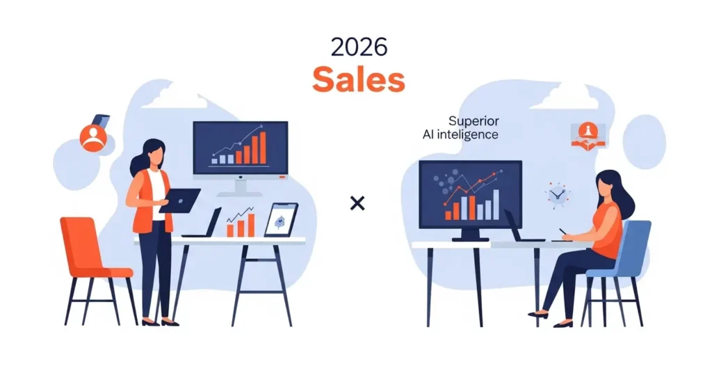 人間の感性とAIの知性が融合した未来の営業スタイルのイメージ図