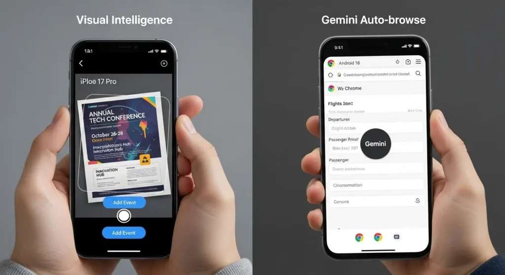 iPhone 17 ProとAndroid 16のAI機能比較図