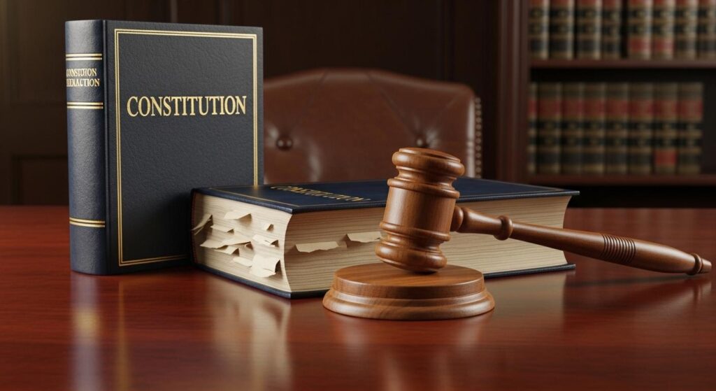 法的な概念を象徴するハンマーと法典