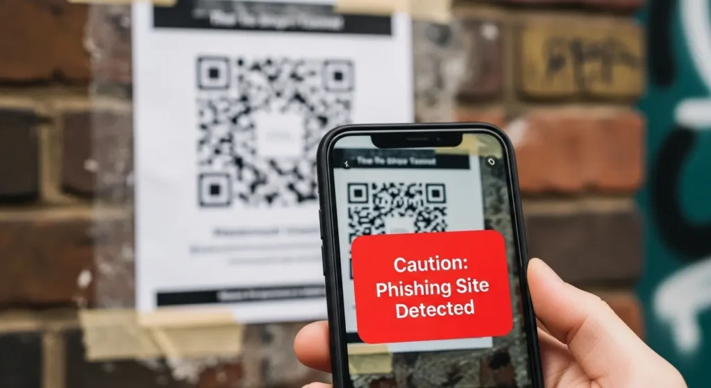 怪しいQRコードと警告画面