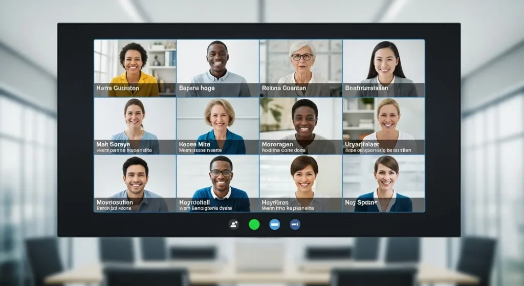 グローバル会議でのAIリアルタイム翻訳字幕の表示