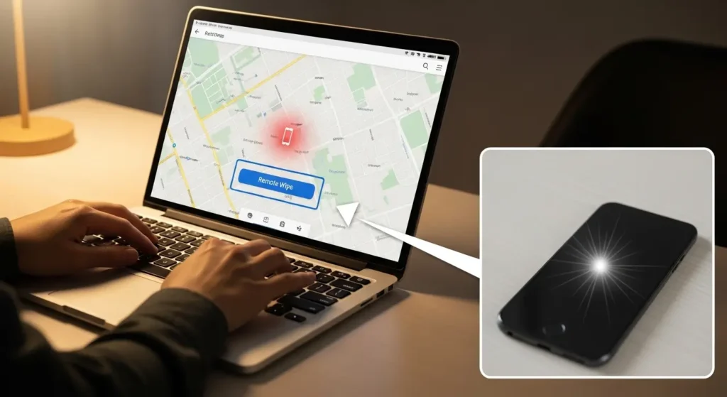 紛失端末を遠隔で消去する様子