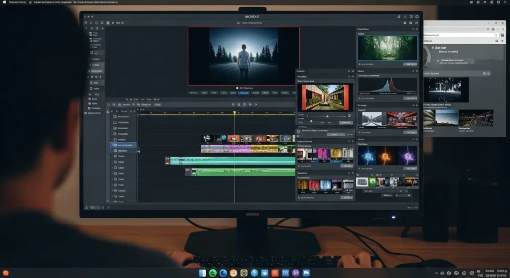 Linux環境でShotcutを使い高度な編集を行う様子