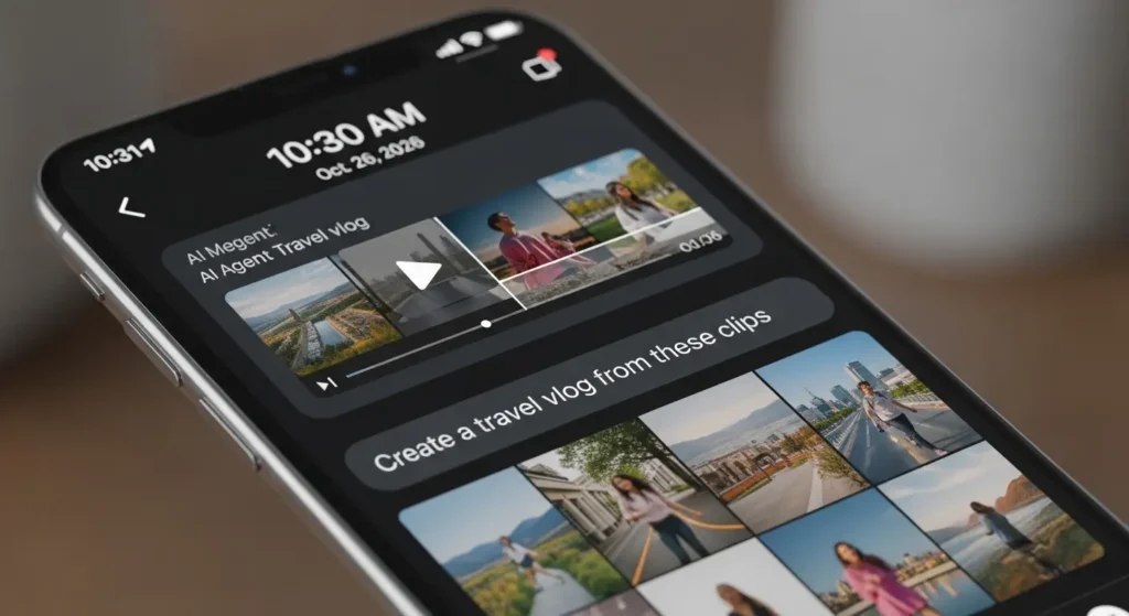 スマホのチャットでAIに動画制作を依頼する様子