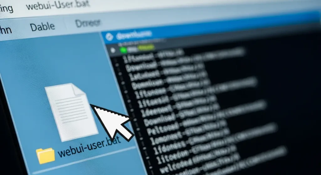 Windowsフォルダ内のwebui-user.batファイルをダブルクリックして起動する直前の操作画面