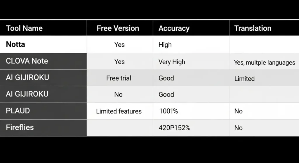 2026年最新のAI議事録作成ツールおすすめ5選の比較一覧表