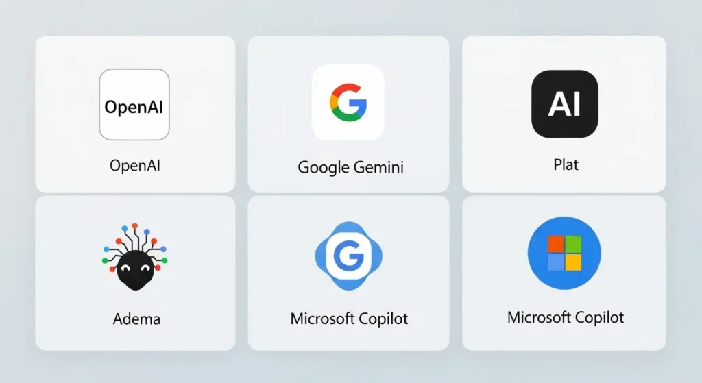 主要なAIプラットフォーム（OpenAI, Google, MS）の比較イメージ