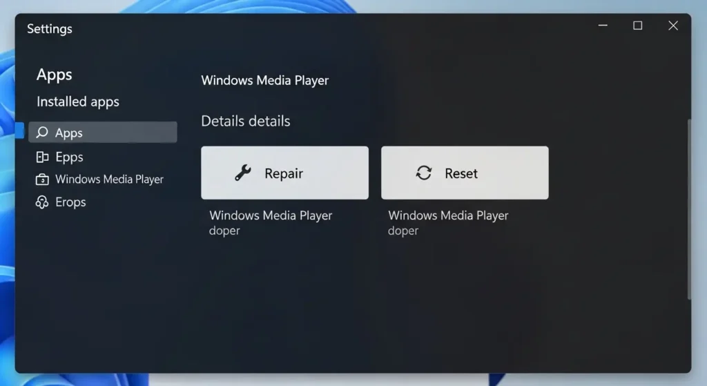 Windows Media Playerの修復とリセット画面