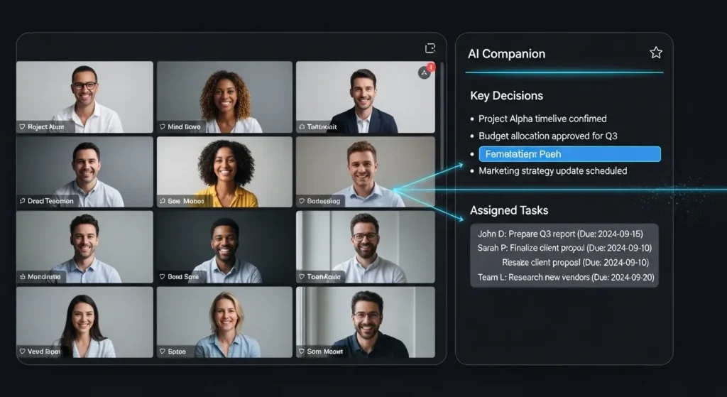 会議中にリアルタイムで動作するZoom AI Companionのインターフェース