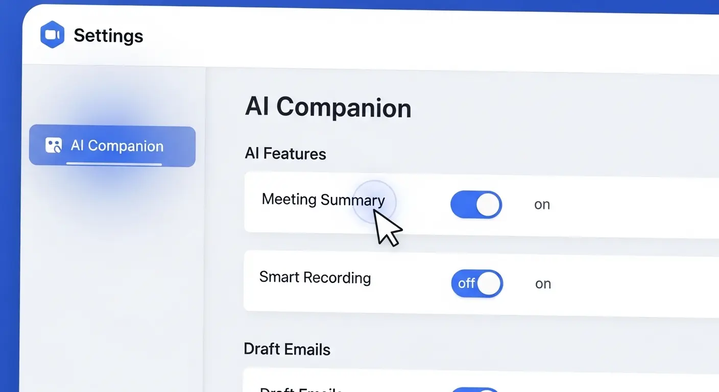 ZoomウェブポータルでのAIコンパニオン有効化設定画面のイメージ