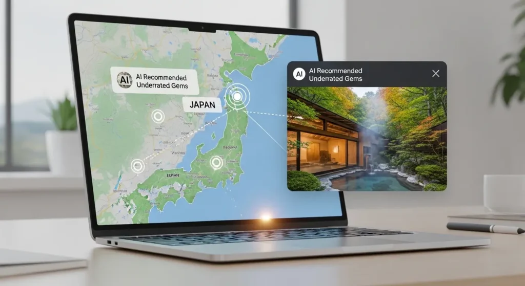 2026年のAI推奨穴場スポットを表示するトラベルプランニング画面
