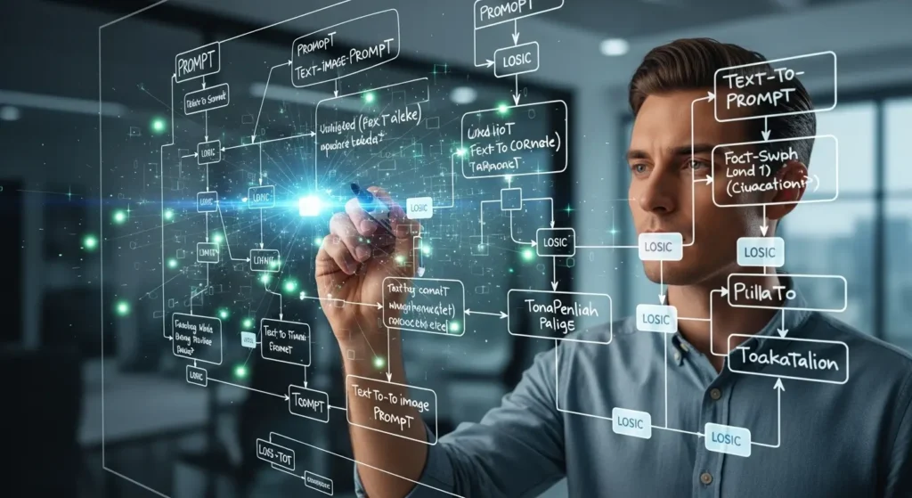 高度なプロンプトエンジニアリングを行うエンジニアとAI