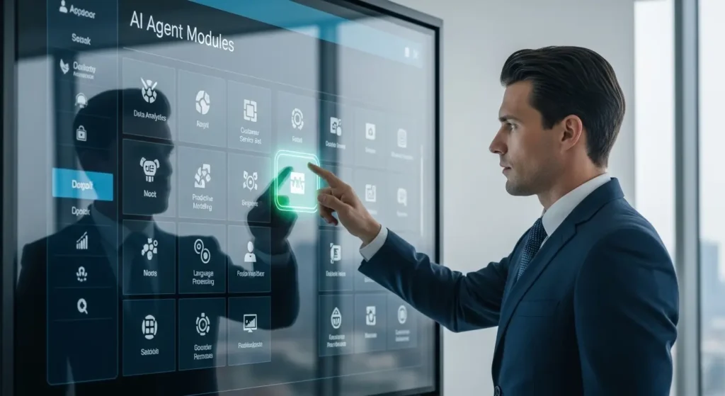 自社のニーズに合ったAIエージェントツールを選定するビジネスマン