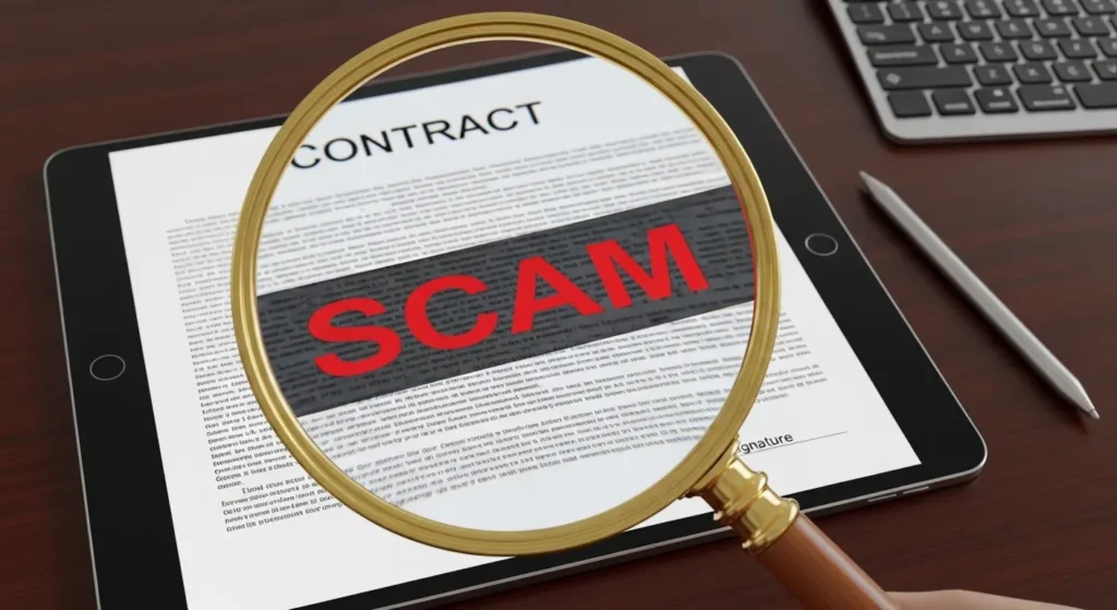 デジタル契約書の詳細を分析し詐欺を特定するイメージ