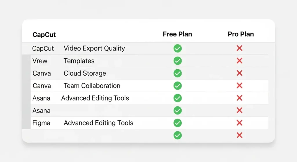 人気動画編集アプリの無料プランと有料プランの機能制限比較表