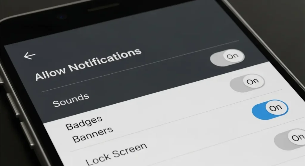 スマートフォンの設定画面でMicrosoft Authenticatorの通知を有効にする操作
