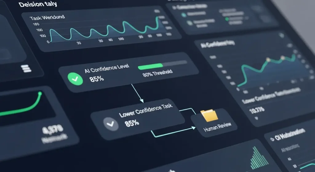 AIの判断スコアに基づき、人間が最終承認を行うフローの仕組み