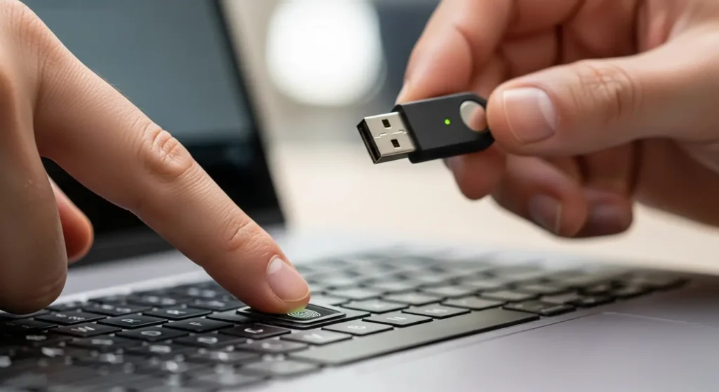 生体認証と所持要素を組み合わせて利用する様子