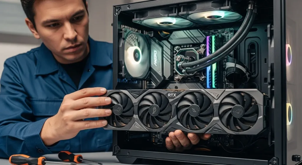 自作パソコンを組み立てる様子