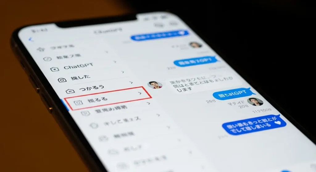 日本語で表示されているChatGPTアプリのメニュー画面