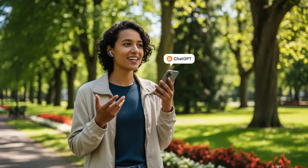 外出先で音声モードを使ってChatGPTと対話する様子