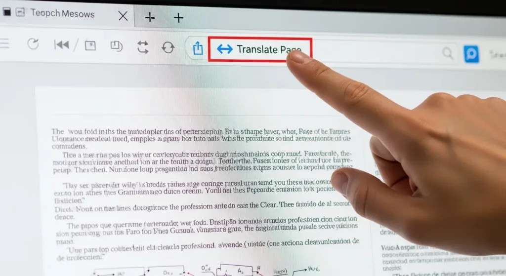 ブラウザ拡張機能を使ってWebページを翻訳する様子