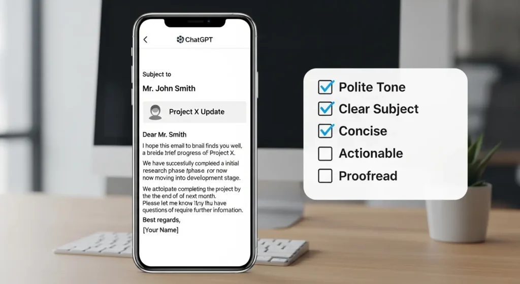 ChatGPTで生成されたビジネスメールの画面