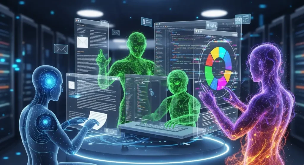 ビジネスの多岐にわたるタスクを同時に支援するChatGPTのイメージ