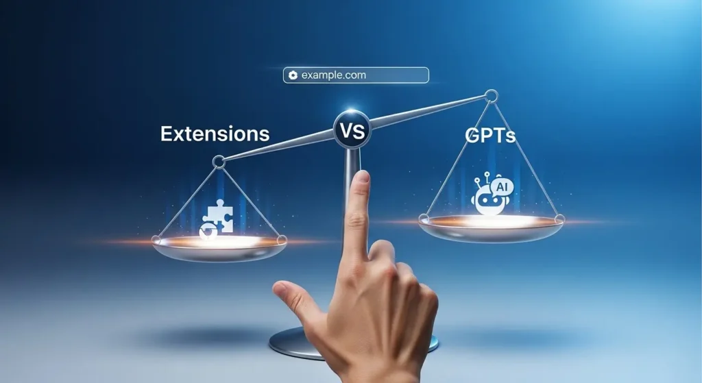 拡張機能とGPTsの違いを説明する比較図