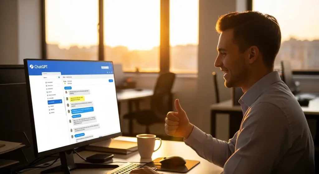 日本語設定を完了し、満足そうにChatGPTを利用するユーザー