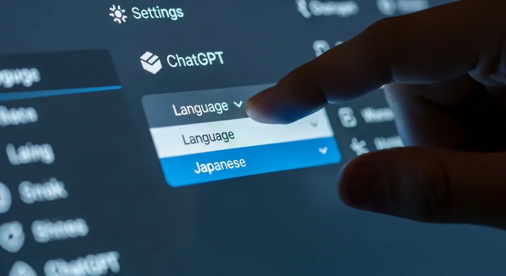 ChatGPTの設定画面で言語を日本語に変更する様子