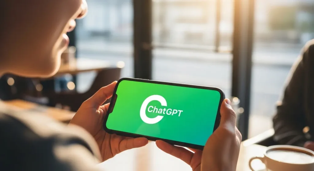 スマートフォンでChatGPT公式アプリを起動する様子