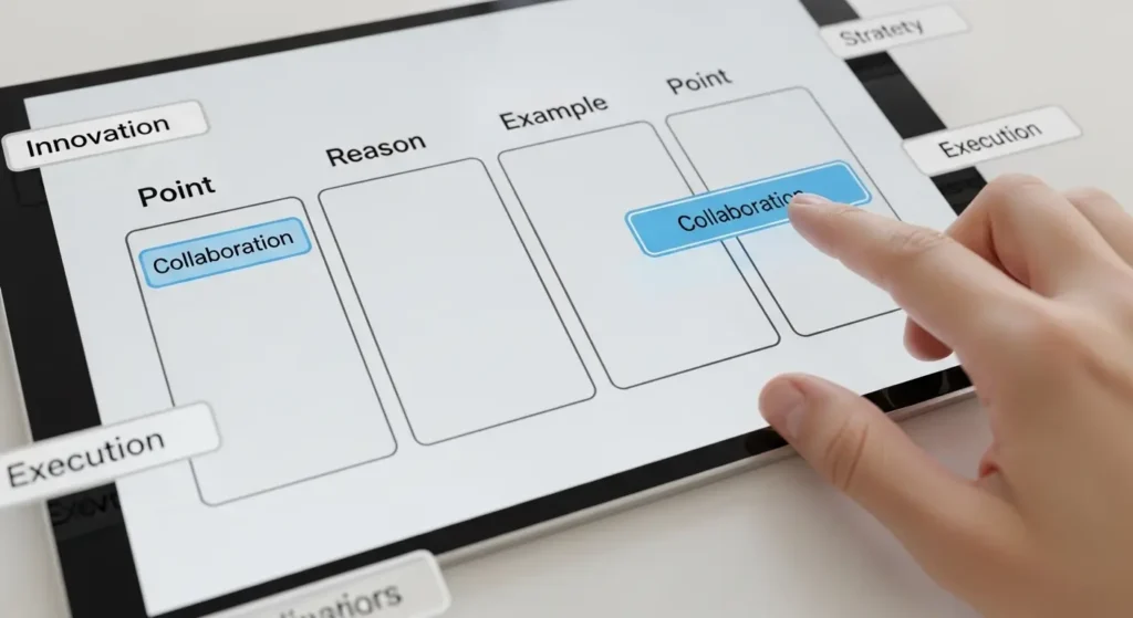 PREP法に基づいた文章構成のテンプレートイメージ