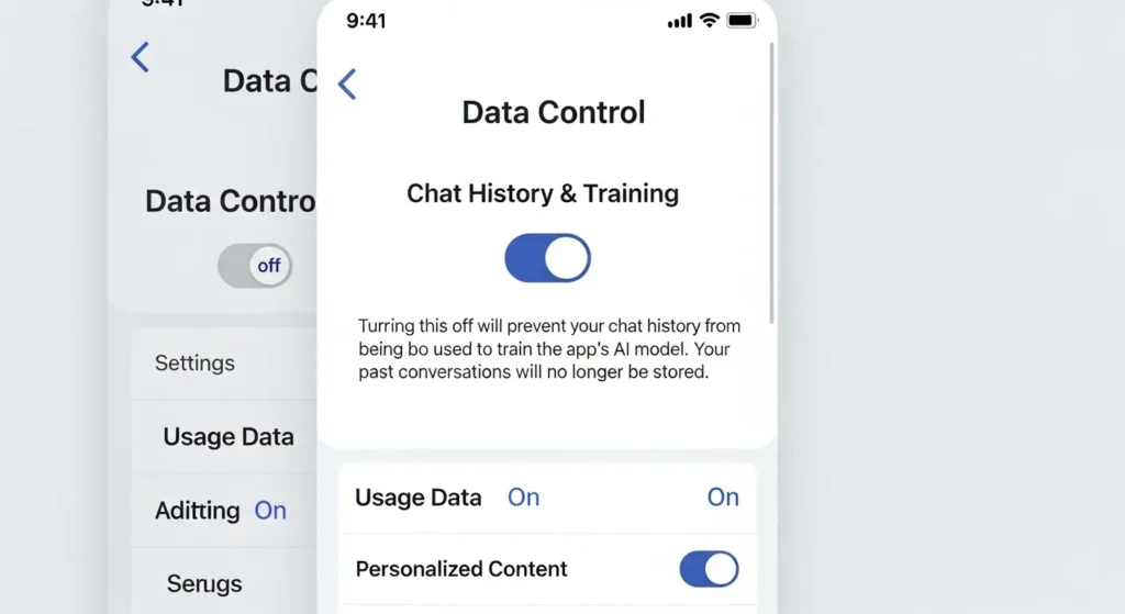 ChatGPTアプリのデータ制御設定画面