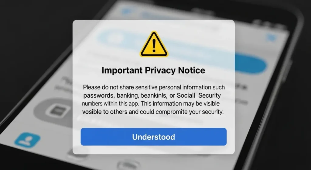 個人情報の入力を控えるよう促す注意書き
