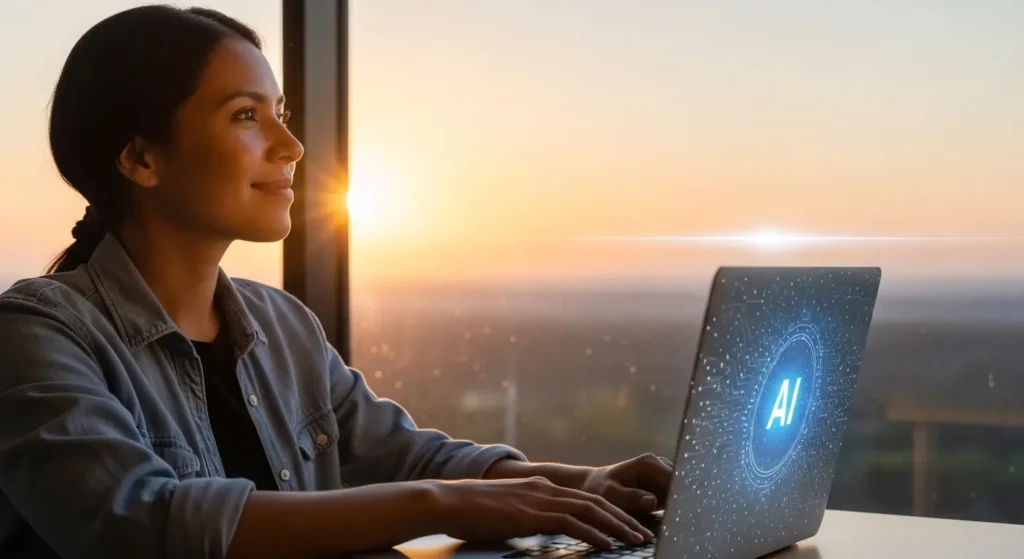 AIを活用して前向きな未来を歩む人物のイメージ