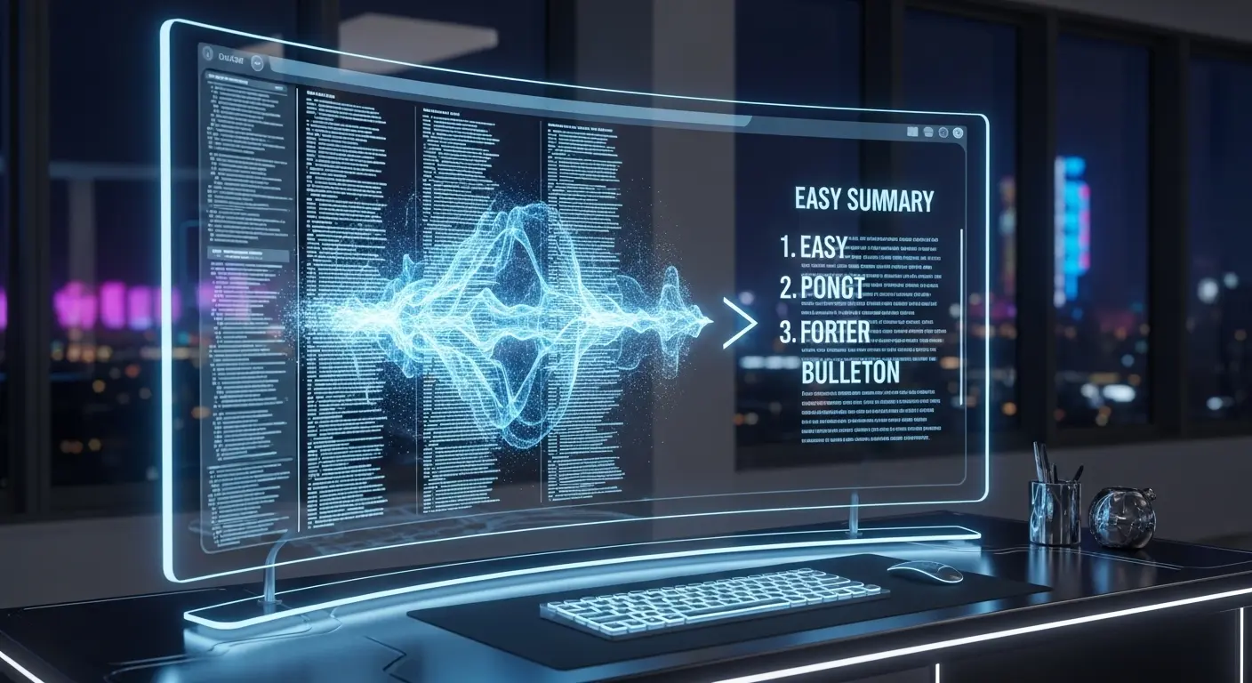 長い文章がAIの力で簡潔な要約に変換される様子