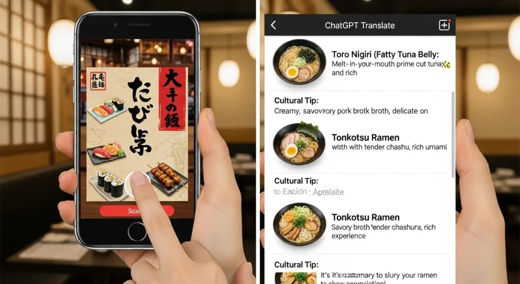公式アプリ「ChatGPT Translate」によるリアルタイム翻訳の様子