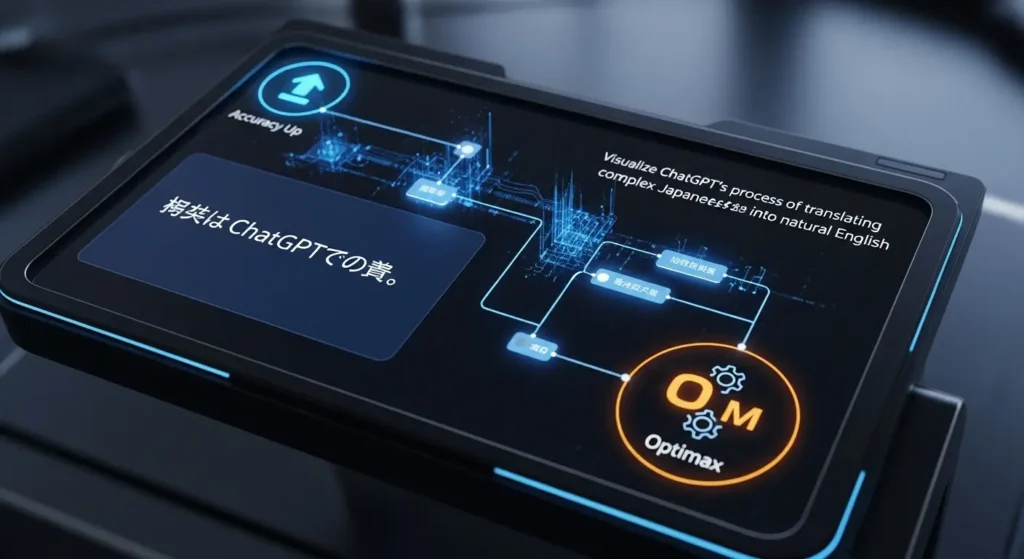 ChatGPTの翻訳精度を向上させるデジタルインターフェースのイメージ