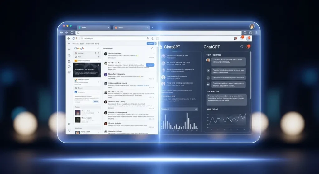 検索エンジンとChatGPTの回答が統合されたブラウザ画面