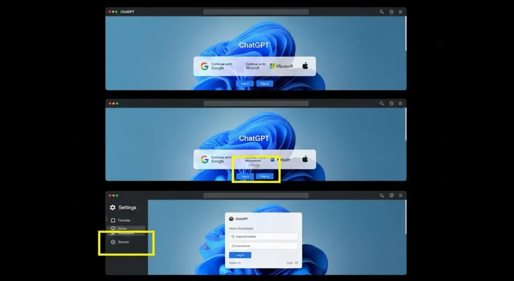 Windows版ChatGPTアプリのログイン画面と初期設定の手順