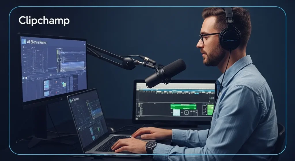 ClipchampのAI音声クリーンアップ機能の操作画面