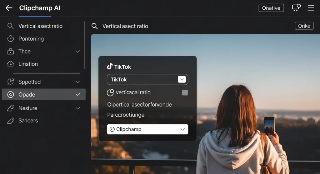 Clipchampでの縦横比選択画面