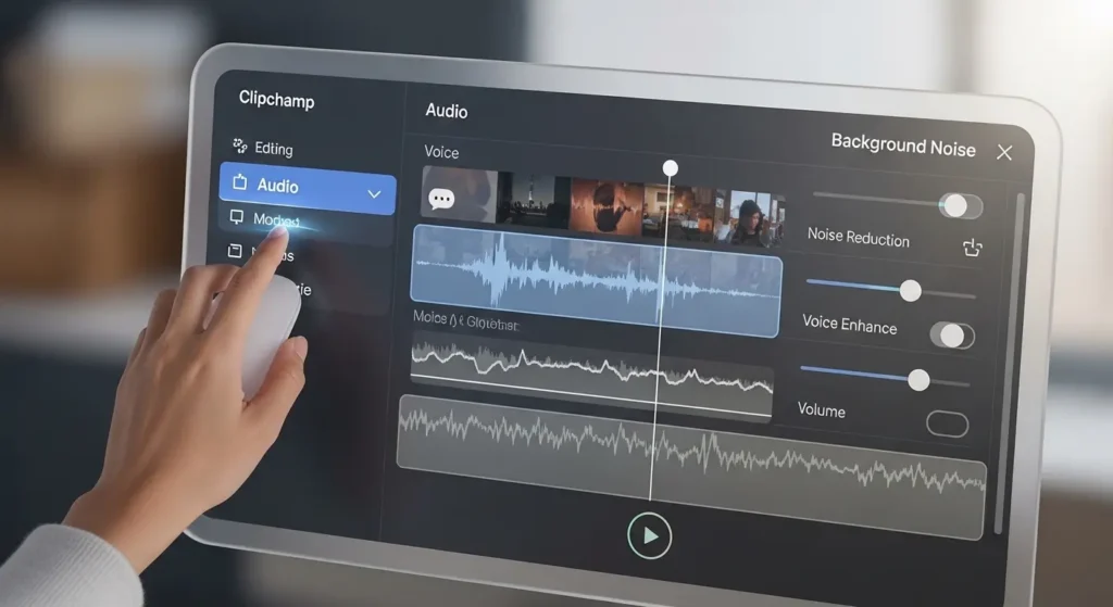 Clipchampのオーディオ設定で音声を最適化する画面