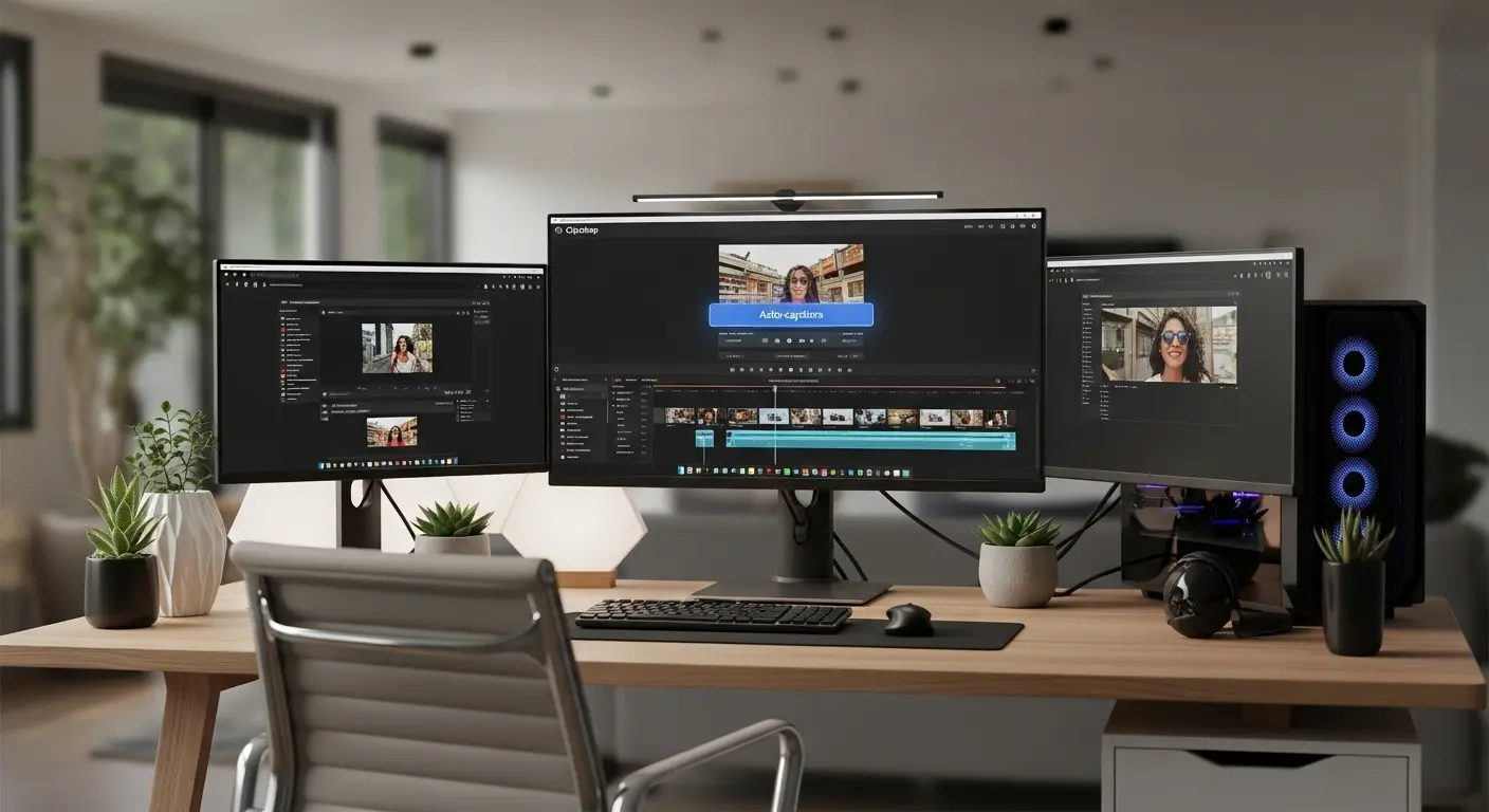 Clipchampの編集画面で自動字幕機能を有効にする様子