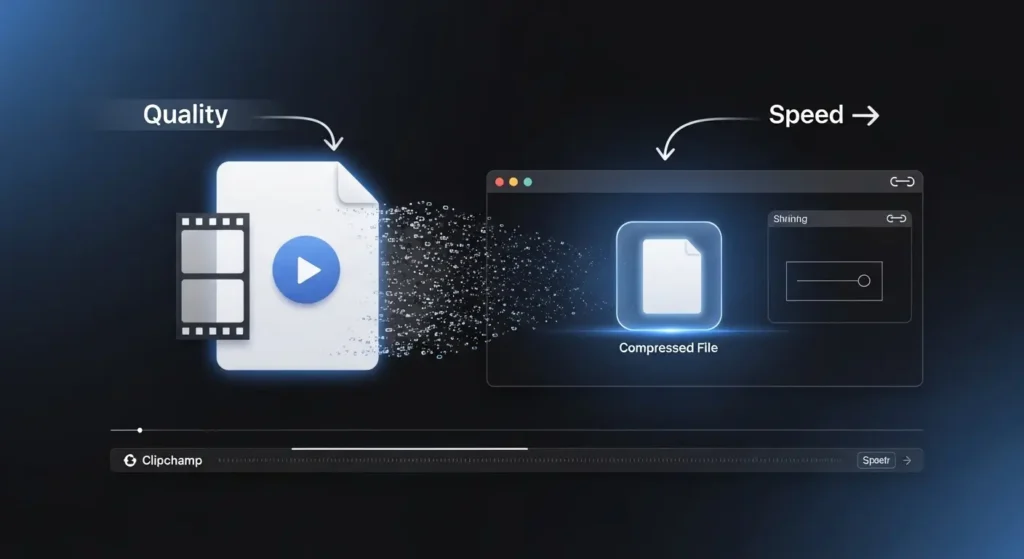 Clipchampによる動画圧縮のイメージ図
