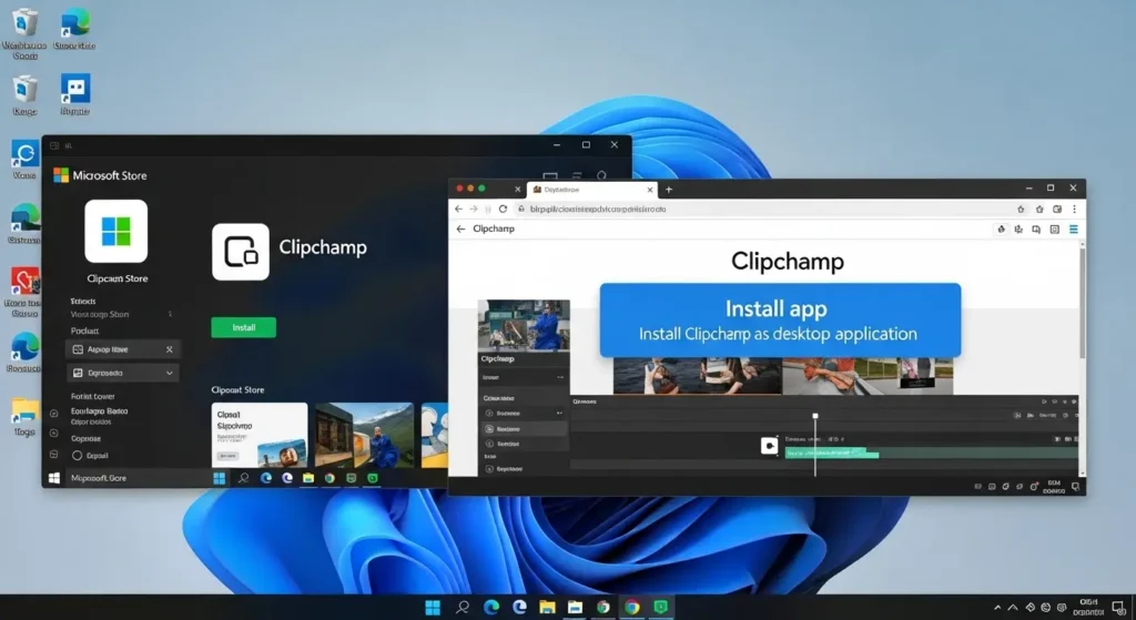 Clipchampのデスクトップアプリ版とブラウザPWA版のインストール比較