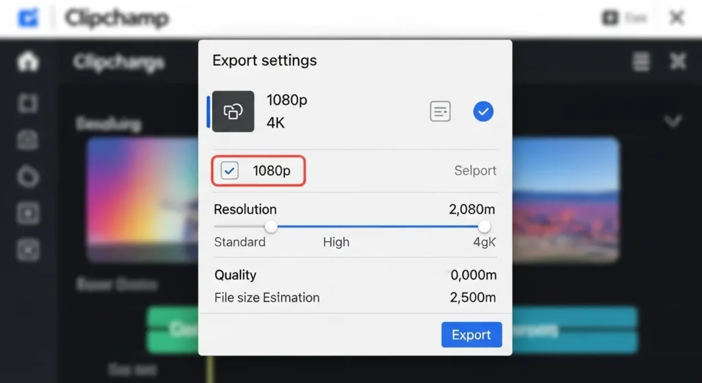 Clipchampのエクスポート設定画面