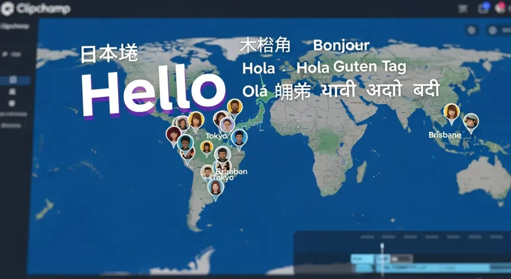 Clipchampの多言語サポートとグローバルな利用者イメージ